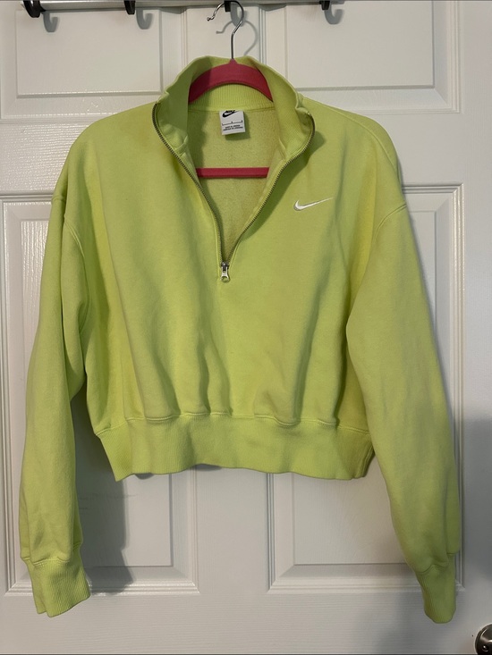 Nike Tops - Nike Women's Lime Green Half-Zip Cropped Fleece Pullover